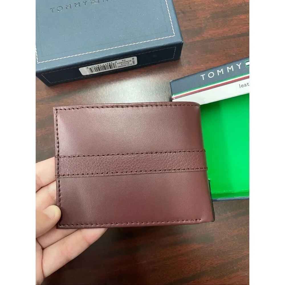 NWT Tommy Hilfiger Leather Passcase Burgundy Mens Fold Wallet